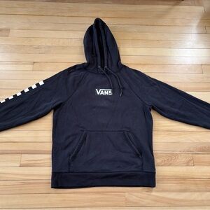 Vans Black Crewneck Hoodie with Checker Sleeve Detail